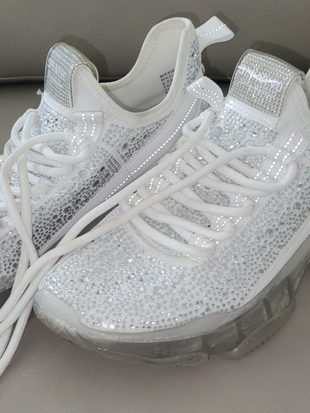 Steve Madden White Crystal-Embellished Sneakers